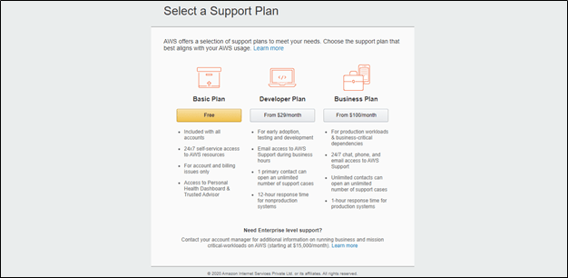 Select a Support Plan