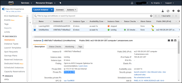 EC2 instance dashboard